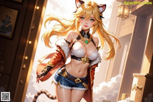 A woman in a cat costume posing for a picture.