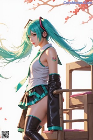 Anime girl with long blonde hair wearing a green and brown outfit.