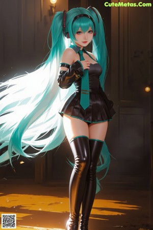 Anime girl with long blonde hair wearing a green and brown outfit.