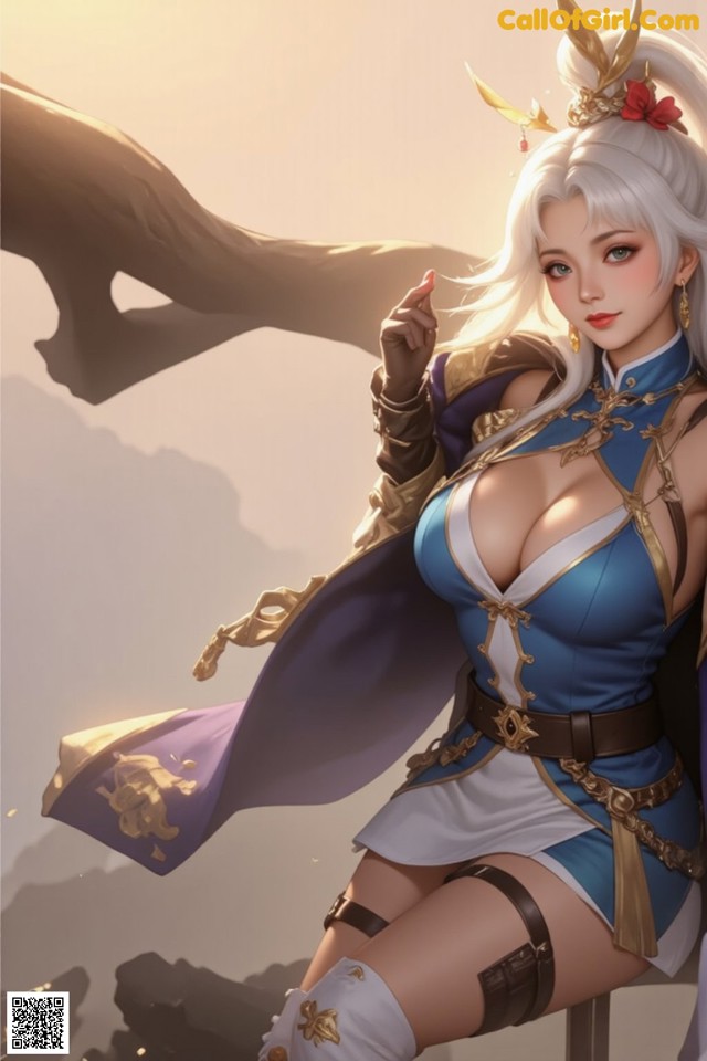 Hentai - Exotic Allure of the Untamed Lands Set.1 20250124 Part 7 No.1f27c5 A woman in a blue and white outfit holding a sword.