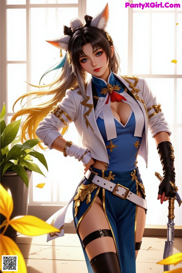 Hentai - Exotic Allure of the Untamed Lands Set.1 20250124 Part 16 No.daa0d6 A woman in a blue and white outfit holding a sword.