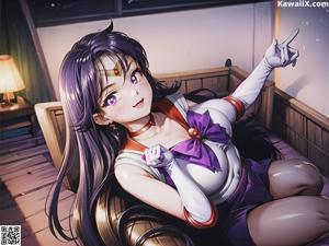 A girl in a sailor outfit with a finger on her lips.