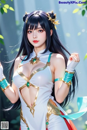 a sexy asian woman with big tits and a crown on her head