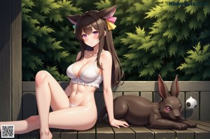 A woman in a bunny costume sitting on a table.