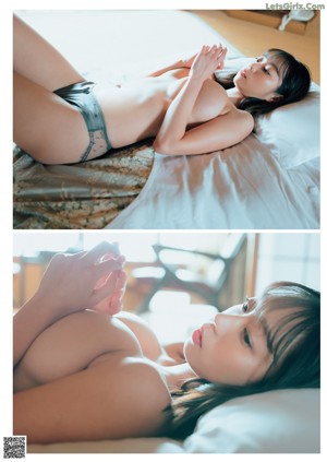 A woman in a pink lingerie looking out a window.