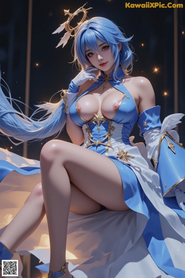 Hentai - Captivating Grace of the Cosmic Maiden Set.2 20250125 Part 4 No.8726ee A woman in a blue and white outfit sitting on a bed.