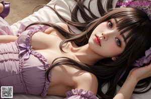 A woman in a white dress with a purple veil.