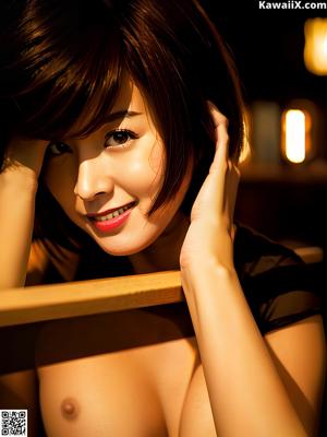 A woman in a green bra posing by a window.